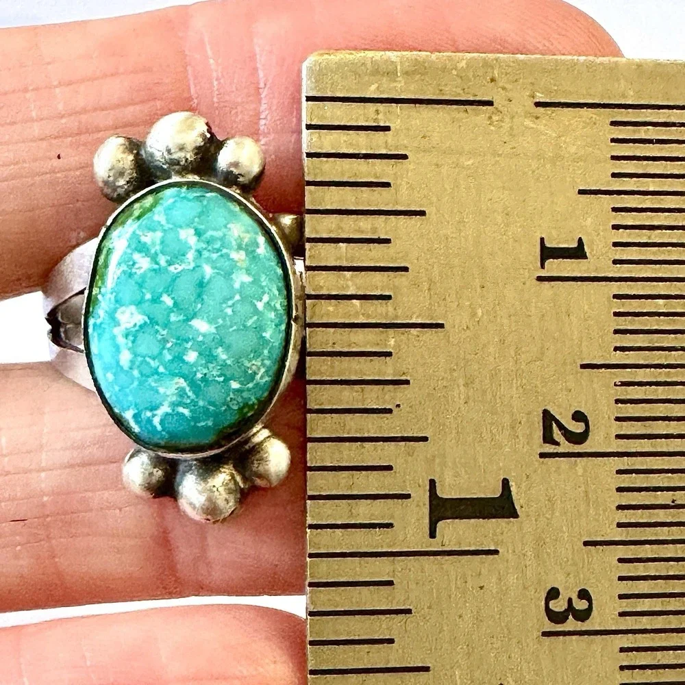 Modern Turquoise Navajo Sonoran Gold Ring Sz 8 Signed Martinez Antiqued Sterling